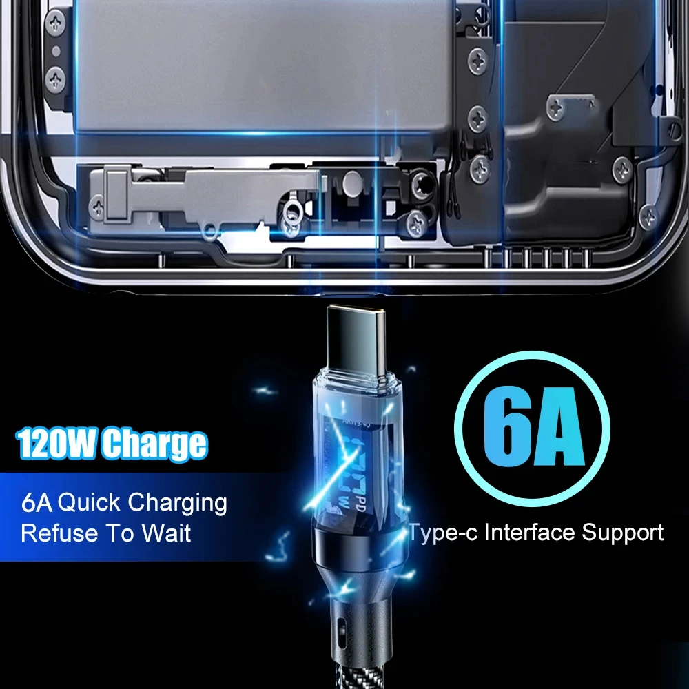 NNBILI 120W A-C and C-C Phone Super Fast Charging Cable with LED display screen, not compatible Xiaomi iPhone、 Samsung - Image 13