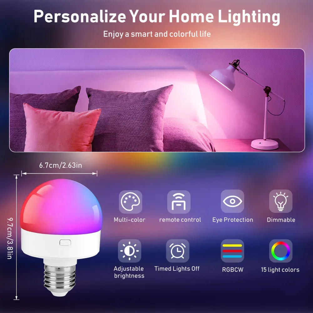 Rechargeable LED Bulb RGB Remote Control Stepless Dimming Tricolor Light For Wall Lamps Chandeliers Table Lamps Timer - Image 2